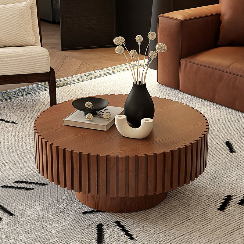 Table basse ronde, table de thé en forme d'olive, table de salon, Bois naturel