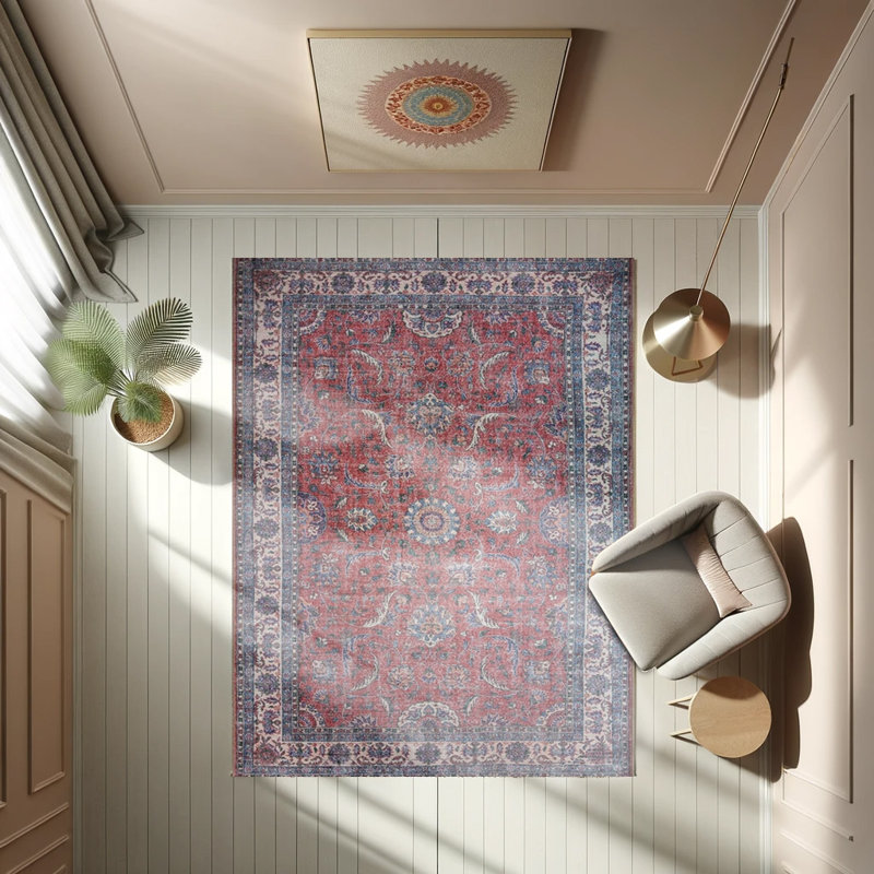 Tapis décoratif bleu marine rétro à motif tissé rétro, Rectangle 3 pi 10 po x 5 pi 3 po