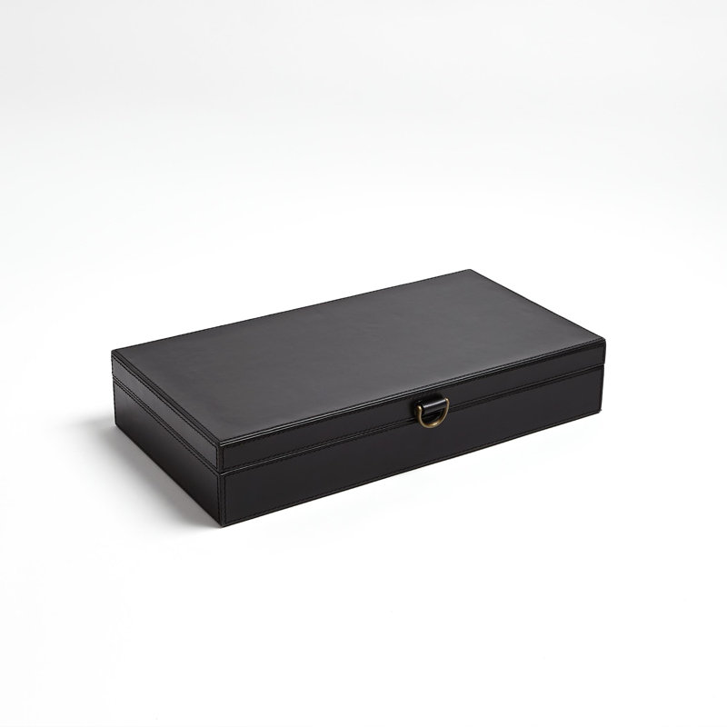Marbled Leather D Ring Box, 3.25" H x 7.5" W x 13" D, Black