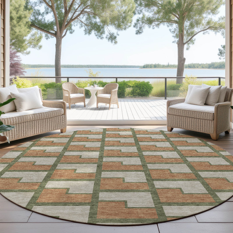 Machine Washable Indoor/Outdoor Lipman ACN2416 Geometric Rug, Round 8'