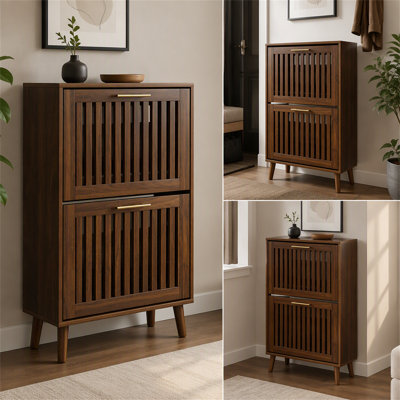 Meuble à chaussures de style champêtre de 60 cm (23,6 pouces) avec 2 tiroirs rabattables, rangement ajustable et dispositif antibasculement pour couloirs et entrées