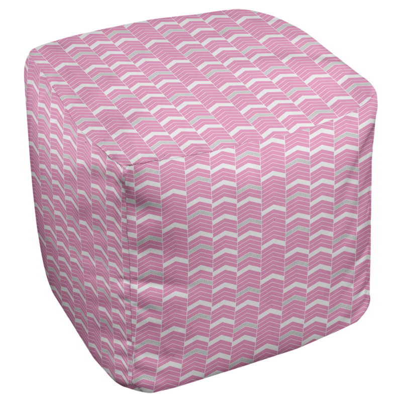 Repose-pieds cube à chevrons bicolores, Rose / gris