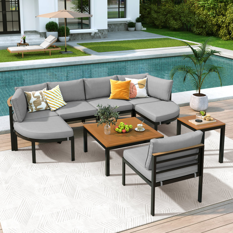 Ensemble de conversation moderne avec canapé modulaire pour l'extérieur, ensemble de conversation avec coussins pour patio, cour et jardin