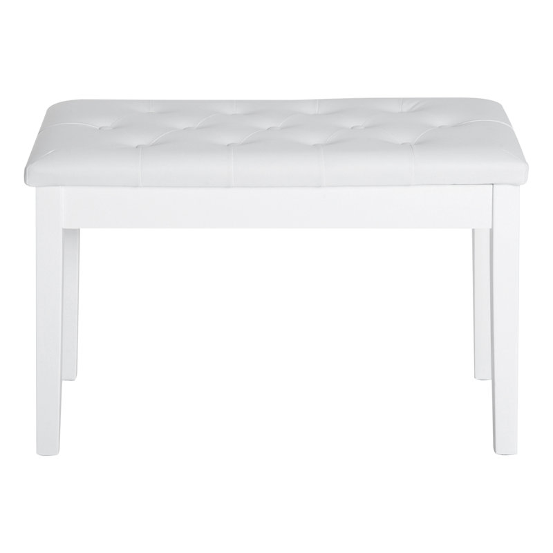 Duet Piano Bench In White, With Comfortable Faux Leather And Solid Wooden Construction For Use Seat Cushion Robust Frame