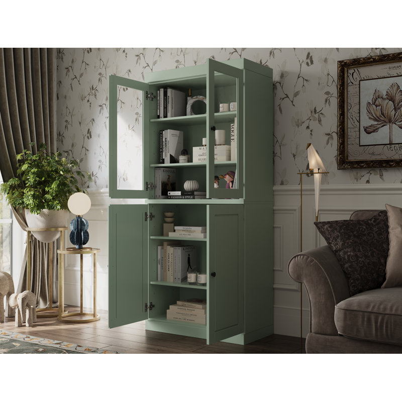 Vereniz Palace Imports 100% Solid Wood 6-Shelf Bookcase, Raised Panel & Clear Glass Doors, Adjustable Shelves, 32" Wide, 71.5" Tall