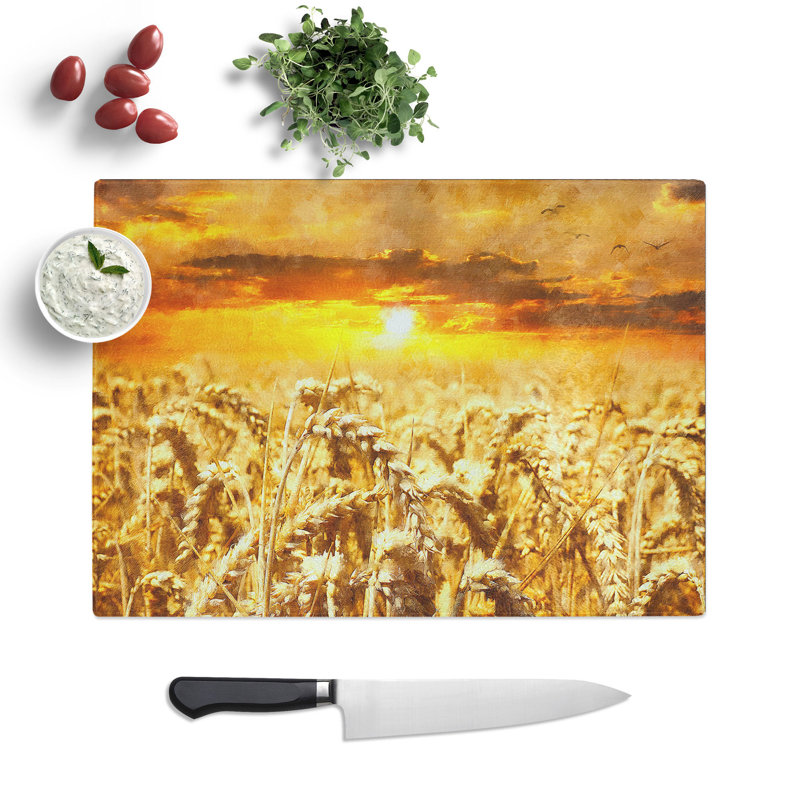 Wheat Field at Sunset Painting Chopping Board, 0.4cm H x 28.5cm W x 39cm L