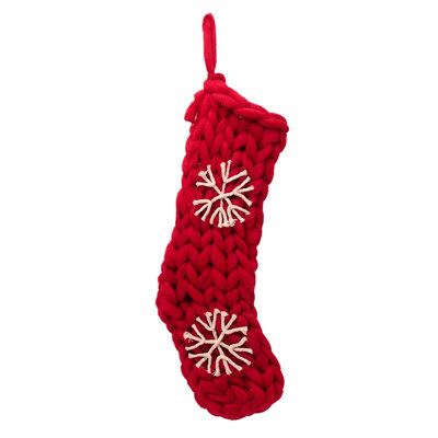 Red Knitted Stocking with Snowflakes