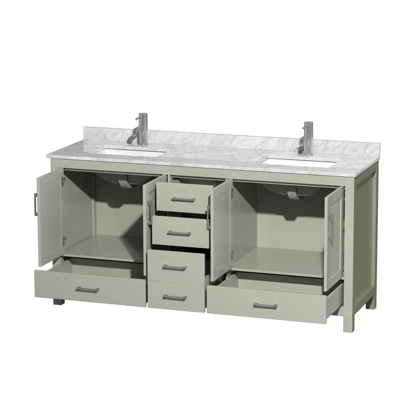 Sheffield 72" Double Bathroom Vanity Set, Brushed Nickel, Light Green