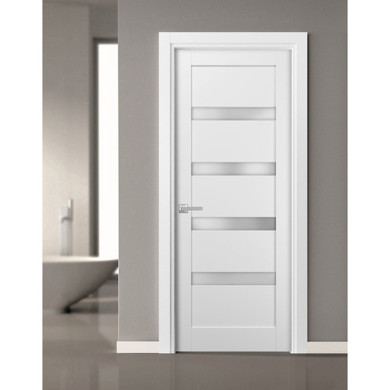 Quadro Frosted Glass Standard White Door with Installation Hardware Kit, 28" x 80"
