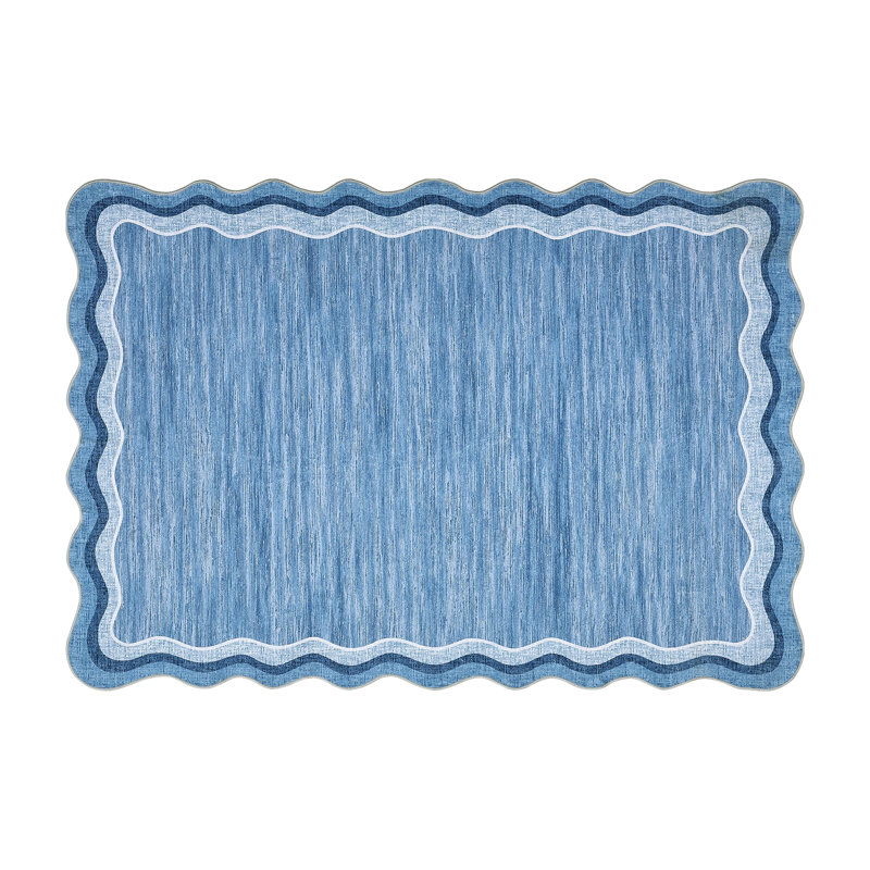 Scalloped Area Rugs Washable Modern Accent Rug, Stain-Resistant Foldable Floor Mat with Non-Slip Backing, Contemporary Low Pile Indoor Carpet for Bedroom, Living Room