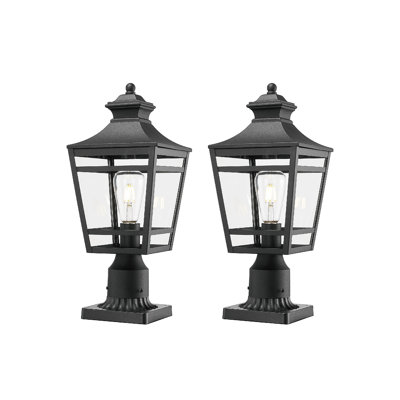 Grand lampadaire d'extérieur, lampadaire en aluminium imperméable 18,1 pouces avec verre transparent, éclairage de terrasse pour poteau de clôture pour jardin, patio, sentier (paquet de 2)
