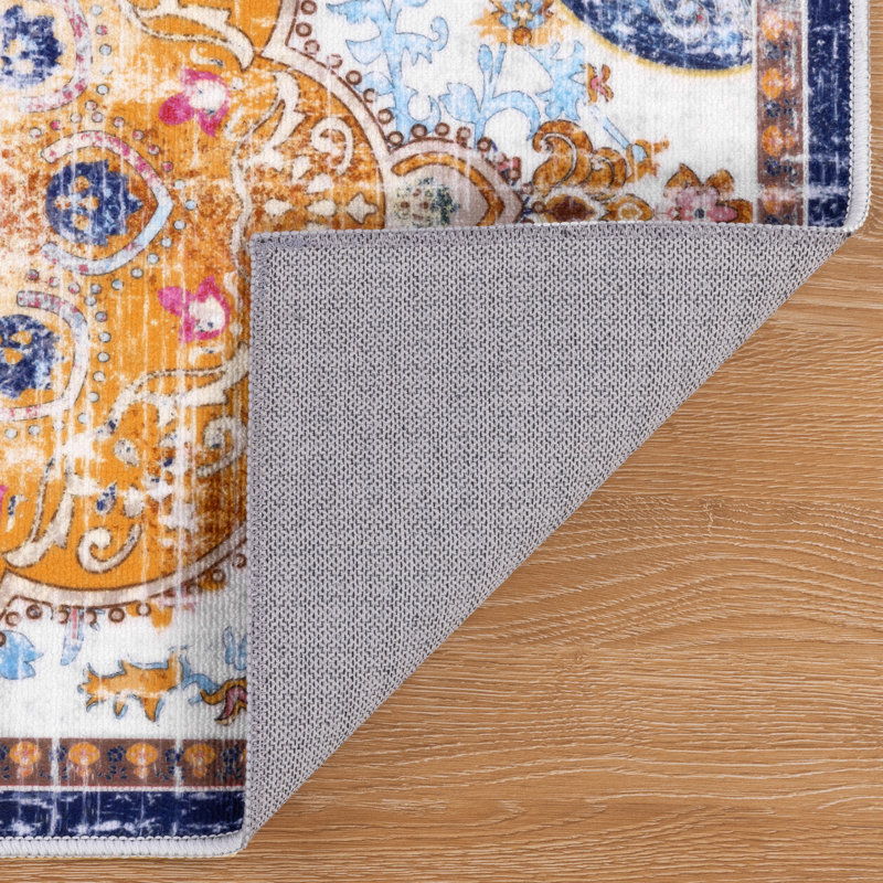 Machine Washable Non-Slip Kitchen Mat, Orange/Purple