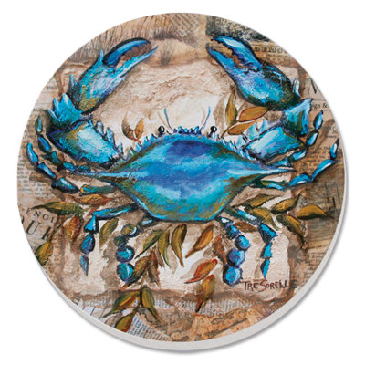 Blue Crab Round Absorbent Stone Cork Backed Coasters