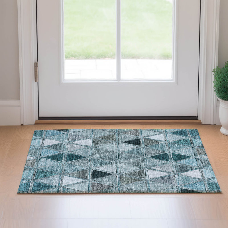 Premium Machine Washable Prisco Teal Rug, Rectangle 1'8" x 2'6"
