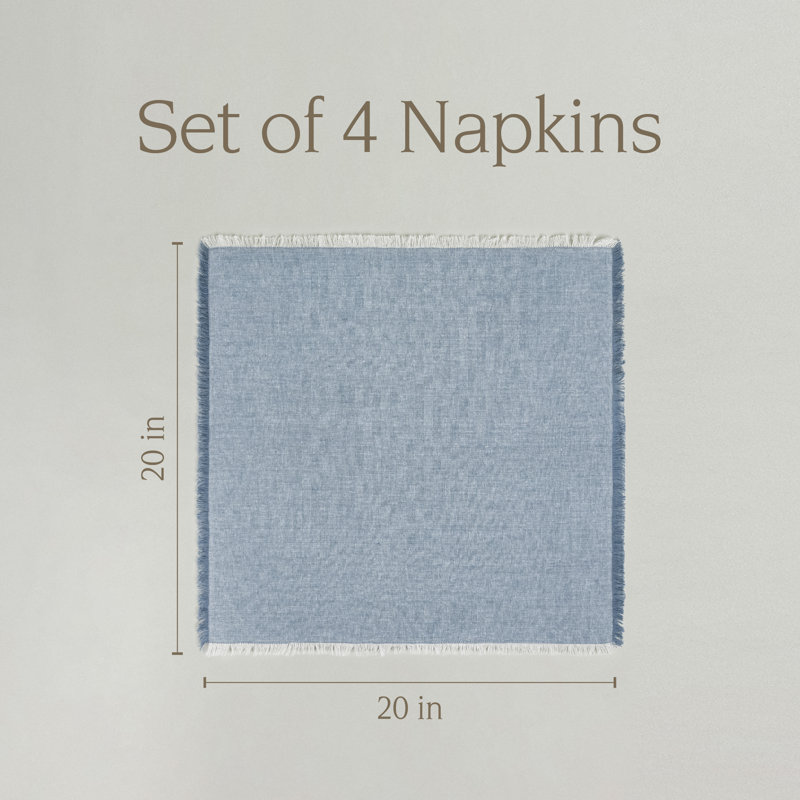 over&back Woven Frayed Chambray Napkins, Set of 4, Blue