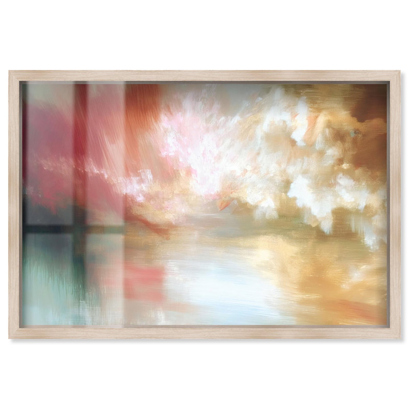 «Crimson Haze III Shadowbox Print Modern Boho» par Art Remedy, cadre blond, 36 x 24, H 25 po x l 37 po, Cadre blond