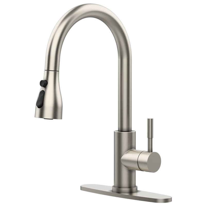 Robinet de cuisine rétractable à poignée simple avec accessoires, Argent