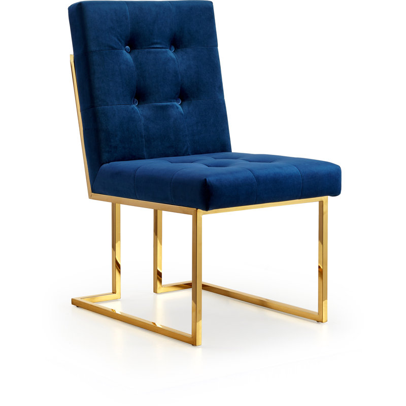 Chaise d'appoint en velours capitonné Chakevia, Velours marine, Or