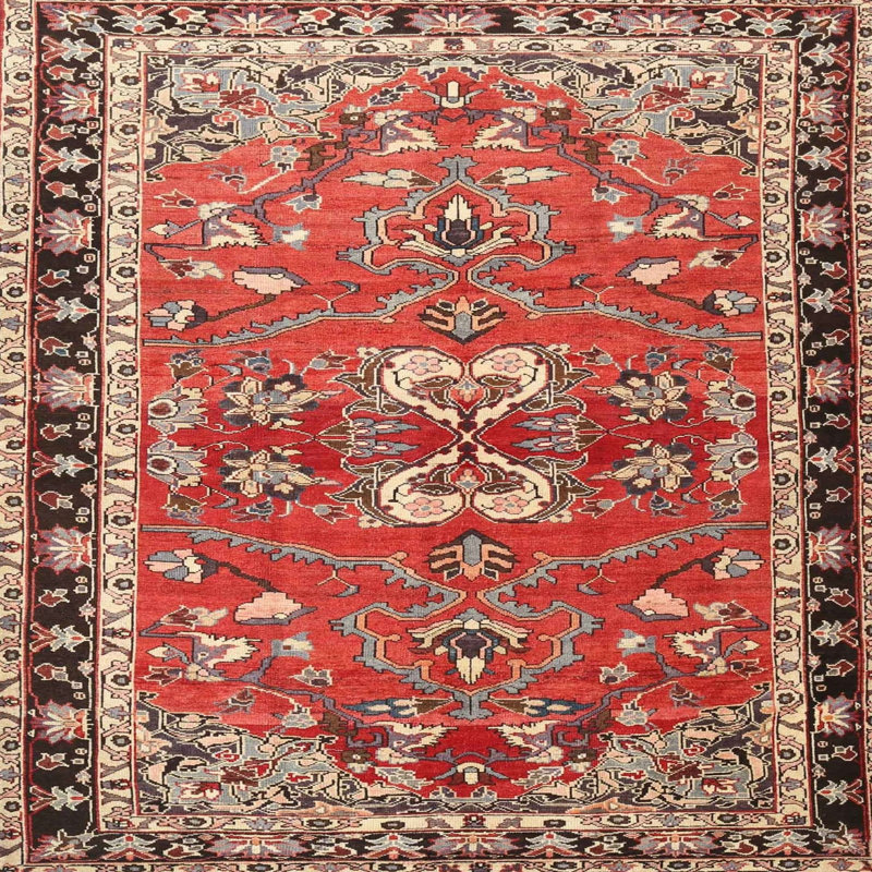 Tapis traditionnel rouge / noir Crymble, Rond 5 pi