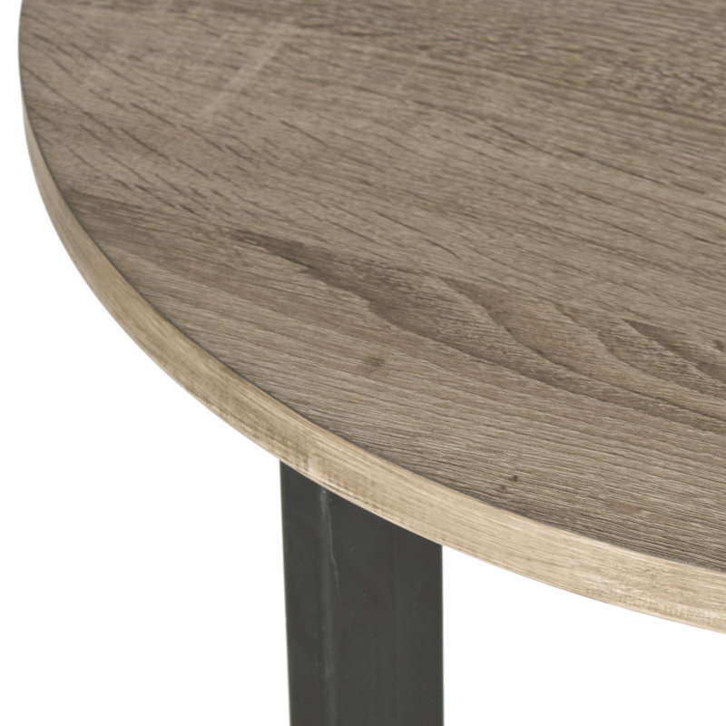 Leonard Round Oak and Black Metal End Table