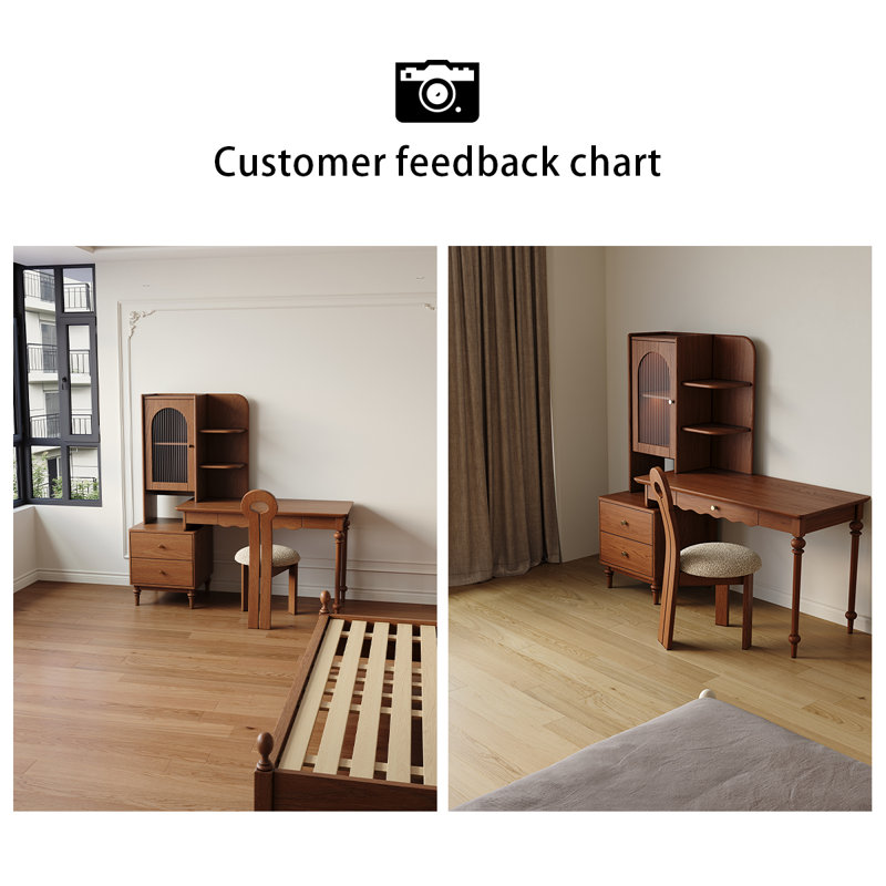 Bureau rectangulaire brun en bois massif avec 3 tiroirs, Gauche