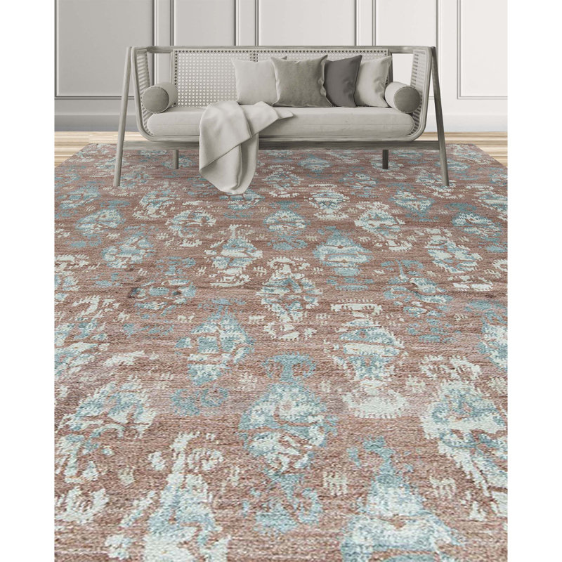 Ikat Area Rug in Rust/Gray/Beige, Rectangle 9'2" x 12'2"