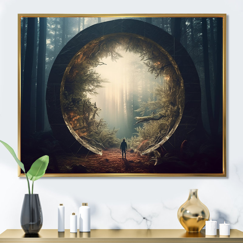 Art mural surréel surréel, Cadre flottant doré, H 34 po x l 44 po x P 1,5 po