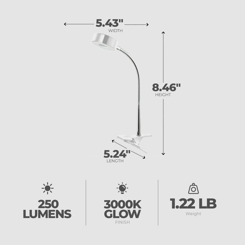 Lampe à pince à col de cygne intégré à DEL 8,46 po 5 W 250 lumens Inbox Zero, Blanc