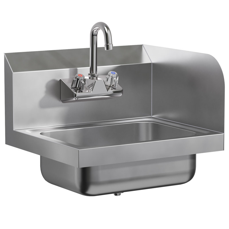 Stainless Steel Wall Mounted Hand Sink 17 in. x 15 in. With Right Side Splash And Gooseneck Faucet