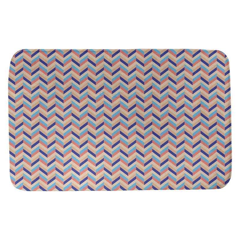 Tapis pour salle de bain à chevrons pastel Leffel, l 17 po x L 24 po, Rose et bleu marine