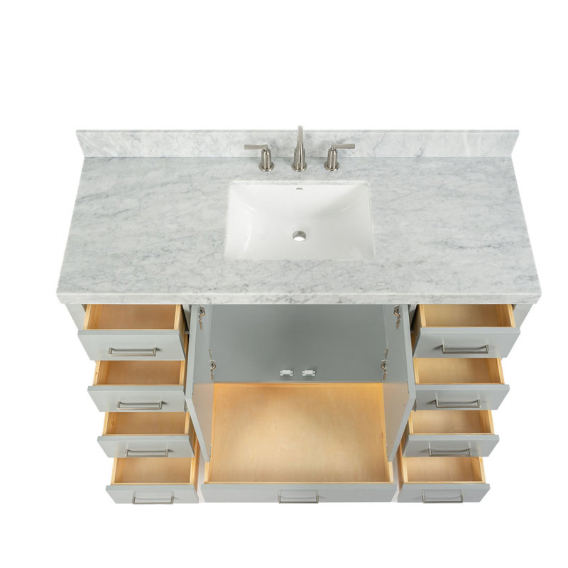 Cambridge 55'' Single Bathroom Vanity with Top, Gray / Brushed Nickel