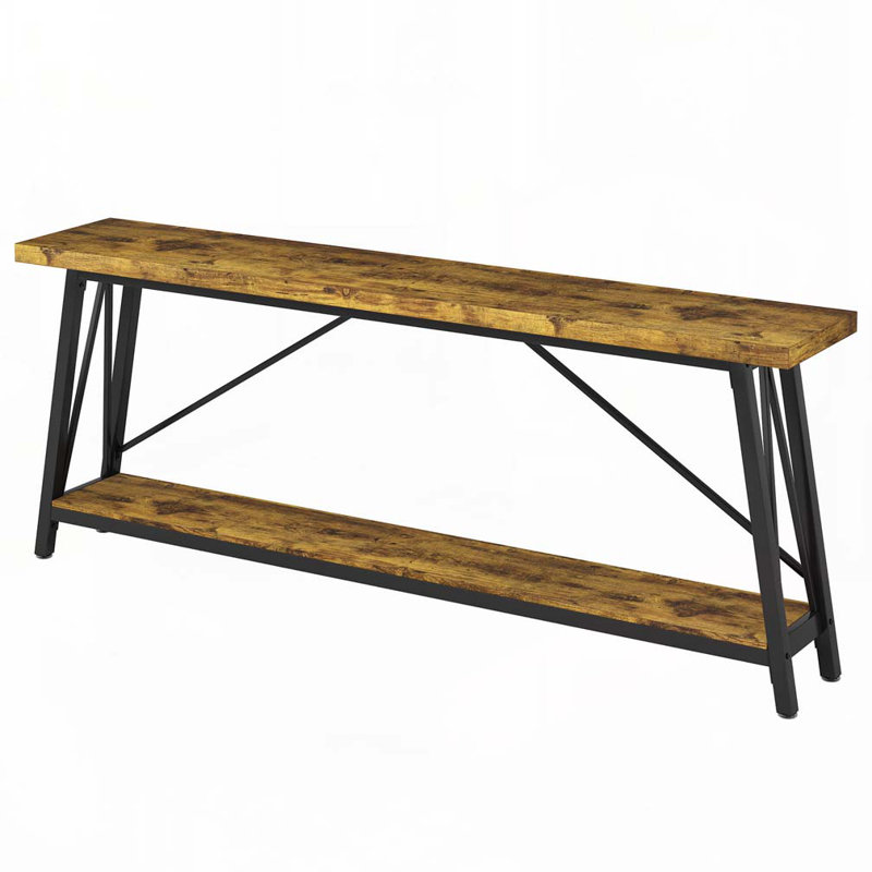 70.9" Extra Long Industrial Console Table, Black/Rustic Brown, Rustic Brown