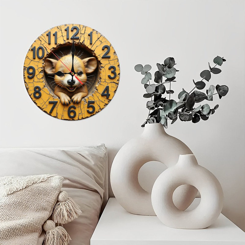 Horloge murale 10 po en MDF rond avec mouvement à quartz silencieux et crochet sans perceuse (piles AA non incluses)