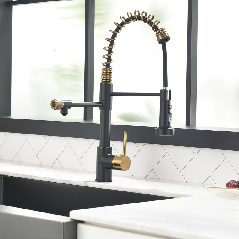 Purifier Kitchen Sink Faucet - Drinking Water Tap With Pull Down Filter In Black And Gold Contemporary Design Precision Manufacturing