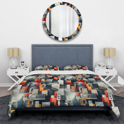 Ensemble de housse de couette rayé Grey Cubic Striped Wall Pattern