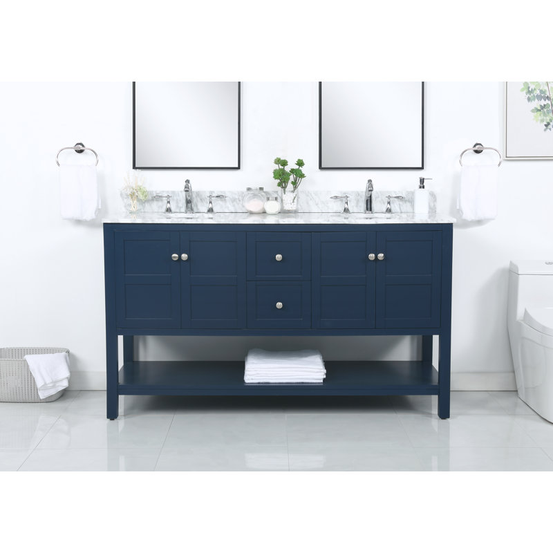Amyra Hoefer 60" Double Bathroom Vanity Set, Navy