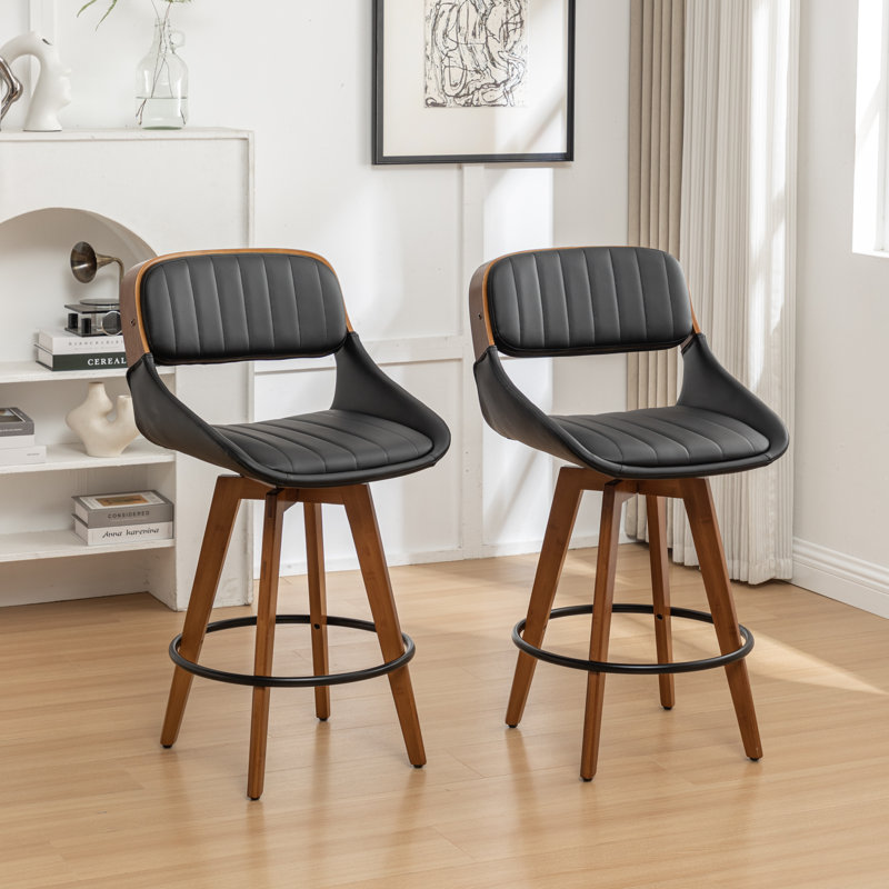 Shontina Faux Leather Swivel Bar Stool, Black, Bar Stool (29.52" Seat Height)