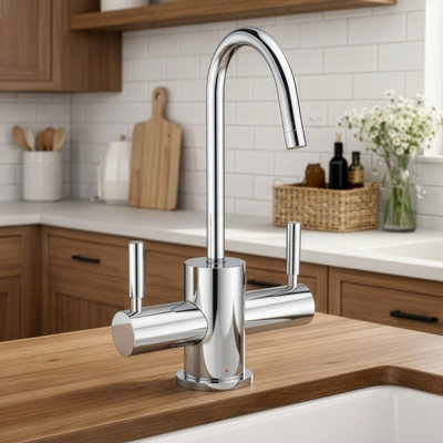 Whitehaus Point of Use Instant Hot/Cold Water Drinking Faucet with Gooseneck Swivel Spout