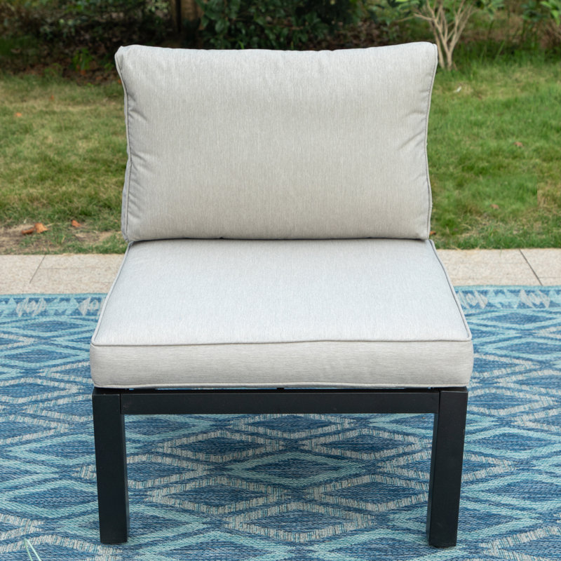 66cm Wide Straight Powder Coated Steel Patio Sofa with Cushions