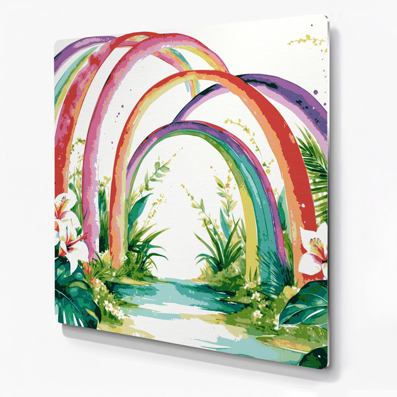 Art mural en métal hawaïen arc-en-ciel blanc, H 12 po x l 12 po