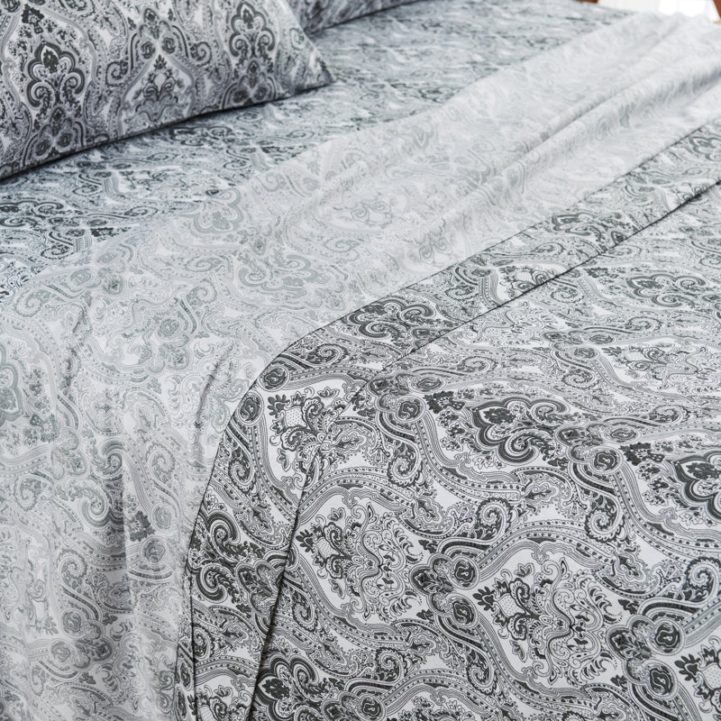 Percale Paisley Sheet Set, Full Sheet Set + 1 Fitted Sheet + 2 Pillowcases, Black