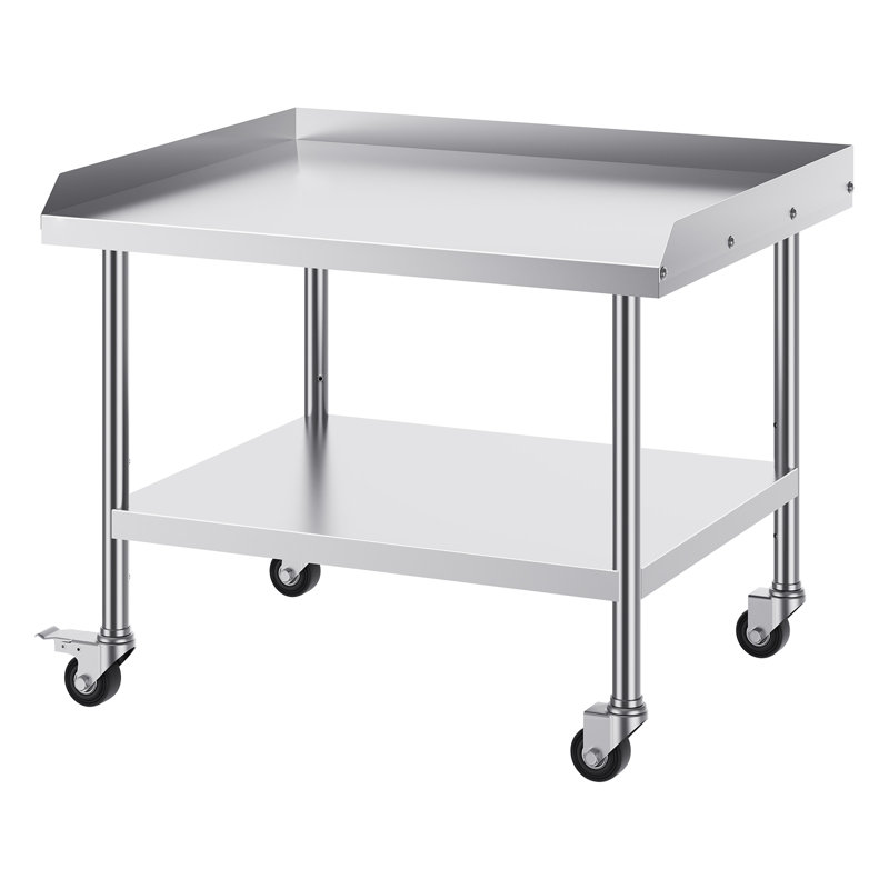 30 Inch Height Stainless Steel Work Table with Wheels and 3-side Baffles, Adjustable Shelf, 30" H x 36" W x 30" D