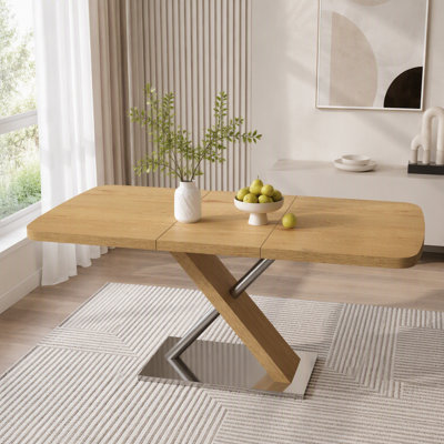 Extendable Dining Table with Cross Metal Base