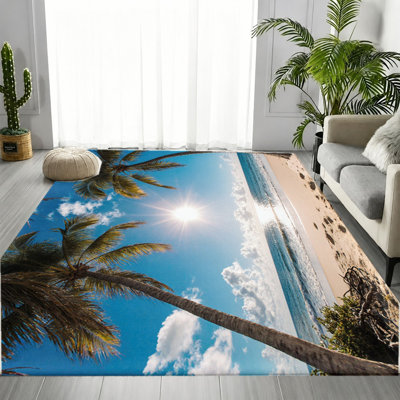 Tapis Tropical Palm Ocean Beach, tapis antidérapant lavable à la machine, décoration intérieure confortable pour le salon, la chambre à coucher, le vestibule, la cuisine, le balcon, l’appartement