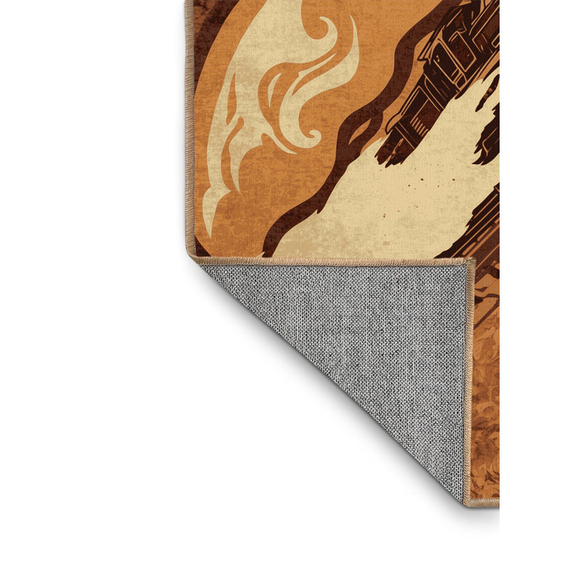 Tapis damassé rétro brun foncé lavable à la machine - train brun clair, 3 X 5