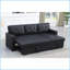 Canapé modulaire coulissant avec méridienne de rangement - lit simple, dossier rembourré | Similicuir | Noir | Accoudoirs carrés