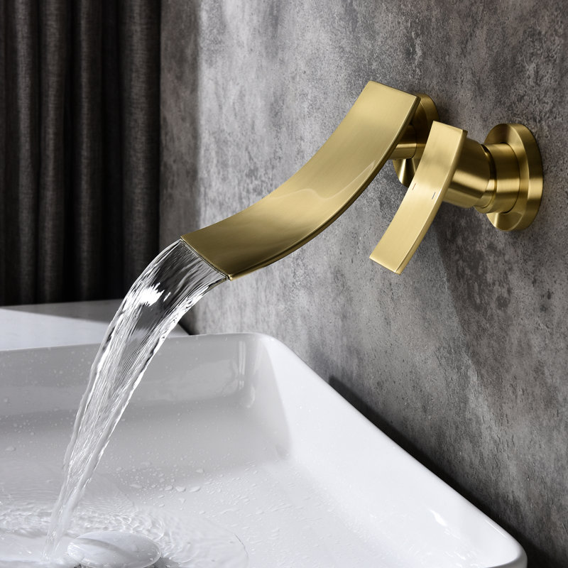 Robinet de salle de bain mural - Doré - Effet de cascade naturelle pour un évier gracieux, des articles élégants dans une baignoire à circulation d'eau douce