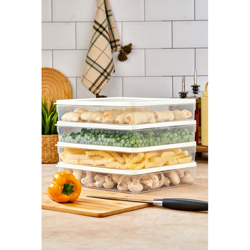 Set of 4 Plastic Storage Boxes, White, 10.8 x 2.0 x 8.9 inches | 100% Dishwasher-Safe | Ideal for Organizing Kitchen, Bathroom, and Home Office | Durable, Lightweight, and Space-Saving Design