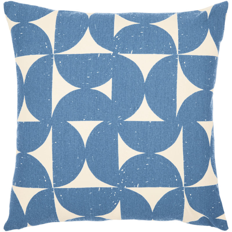 Housse de coussin Sain, H 18 po x l 18 po, Bleu foncé / beige, Triangles fracturés