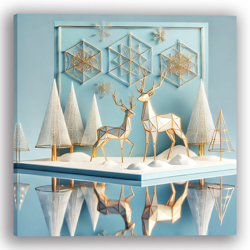 «Geer Golden Deer in Winter Harmony», art mural sur toile tendue, H 12 po x l 12 po x P 1 po